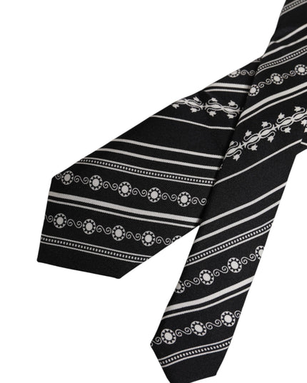 Dolce & Gabbana Black White Stripes Silk Adjustable Necktie Tie