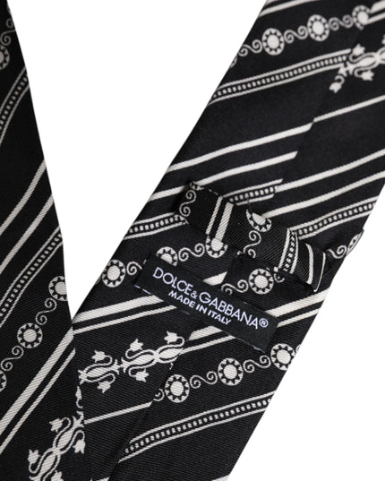 Dolce & Gabbana Black White Stripes Silk Adjustable Necktie Tie