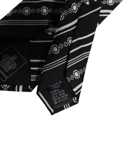 Dolce & Gabbana Black White Stripes Silk Adjustable Necktie Tie