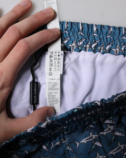 Dolce & Gabbana Blue Shark Print Cropped Beachwear Swimwear