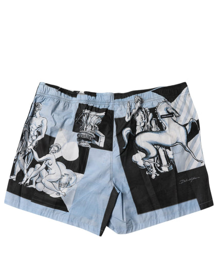 Dolce & Gabbana Blue Statue Print Cotton Mens Shorts
