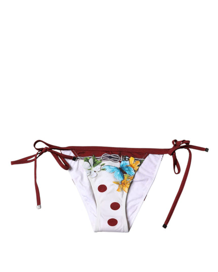 Dolce & Gabbana White Floral Print Swimsuit Bikini Bottom Swimwear