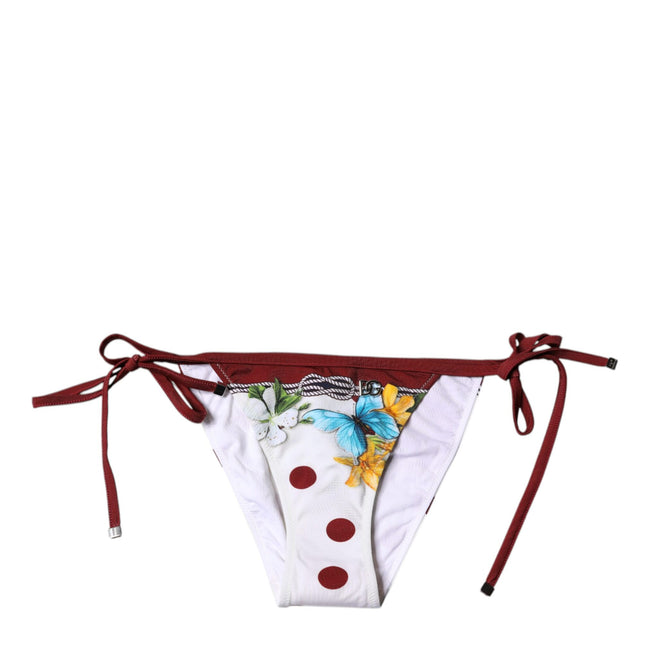 Dolce & Gabbana White Floral Print Swimsuit Bikini Bottom Swimwear