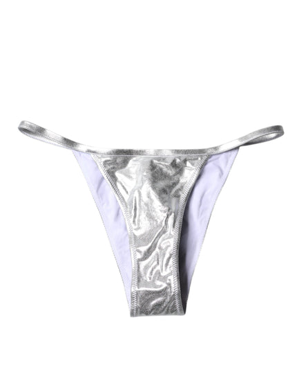 Dolce & Gabbana Silver Polyester Beachwear Bikini Bottom Swimwear
