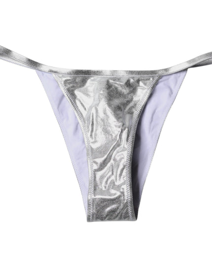 Dolce & Gabbana Silver Polyester Beachwear Bikini Bottom Swimwear