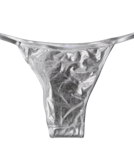 Dolce & Gabbana Silver Polyester Beachwear Bikini Bottom Swimwear