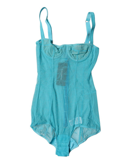 Dolce & Gabbana Blue Tulle Balconette Bra Bodysuit Underwear