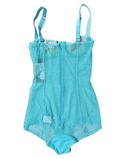 Dolce & Gabbana Blue Tulle Balconette Bra Bodysuit Underwear