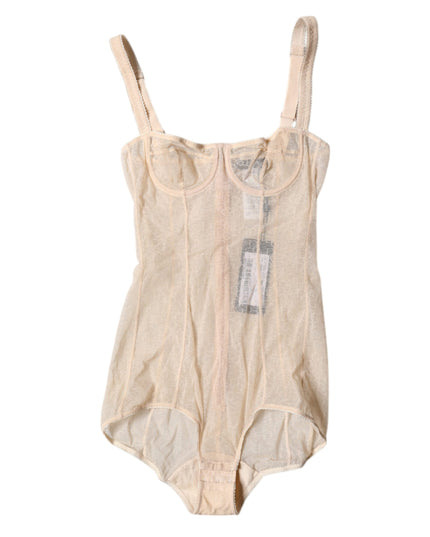 Dolce & Gabbana Beige Tulle Balconette Bra Bodysuit Underwear