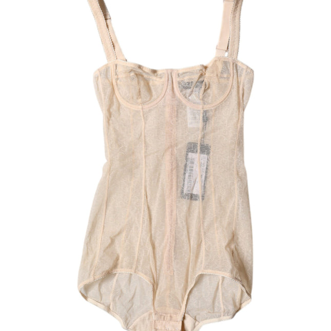 Dolce & Gabbana Beige Tulle Balconette Bra Bodysuit Underwear