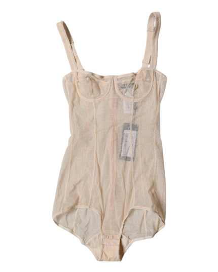 Dolce & Gabbana Beige Tulle Balconette Bra Bodysuit Underwear