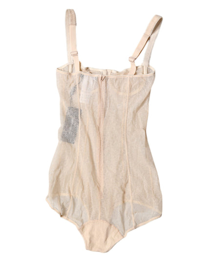 Dolce & Gabbana Beige Tulle Balconette Bra Bodysuit Underwear