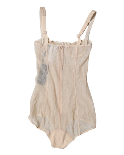 Dolce & Gabbana Beige Tulle Balconette Bra Bodysuit Underwear
