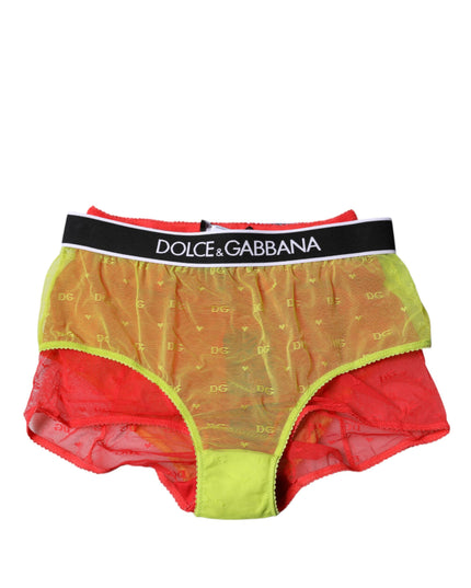 Dolce & Gabbana Red Yellow Tulle Mid Waist Panty Underwear
