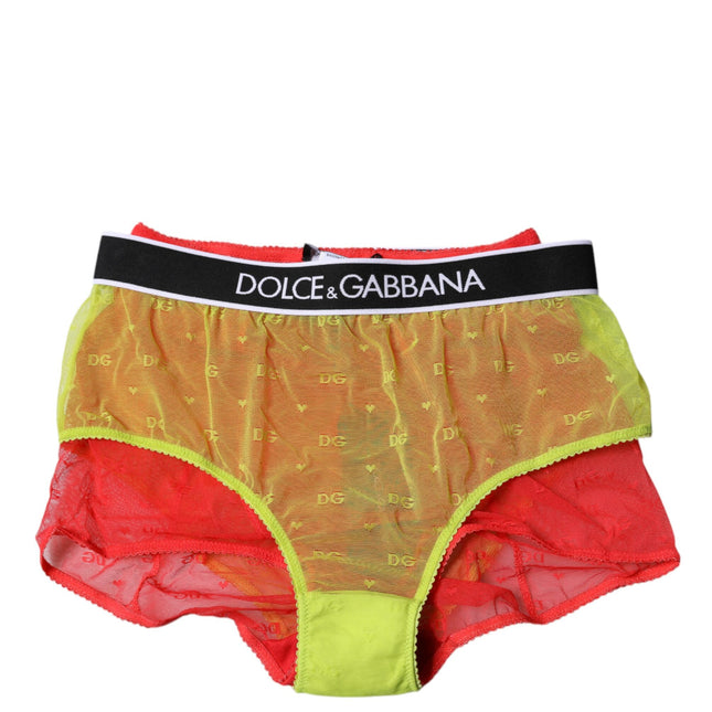 Dolce & Gabbana Red Yellow Tulle Mid Waist Panty Underwear