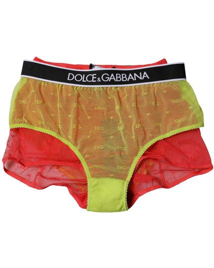 Dolce & Gabbana Red Yellow Tulle Mid Waist Panty Underwear