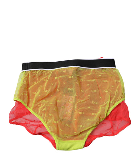 Dolce & Gabbana Red Yellow Tulle Mid Waist Panty Underwear