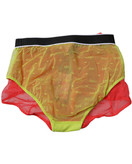 Dolce & Gabbana Red Yellow Tulle Mid Waist Panty Underwear