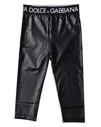 Dolce & Gabbana Black Logo Nylon Cropped Tights Pants Underwear