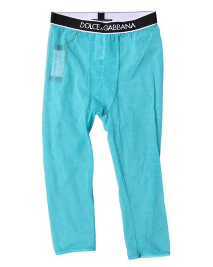 Dolce & Gabbana Light Blue DG Logo Nylon Cropped Tights Underwear