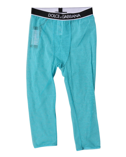 Dolce & Gabbana Light Blue DG Logo Nylon Cropped Tights Underwear
