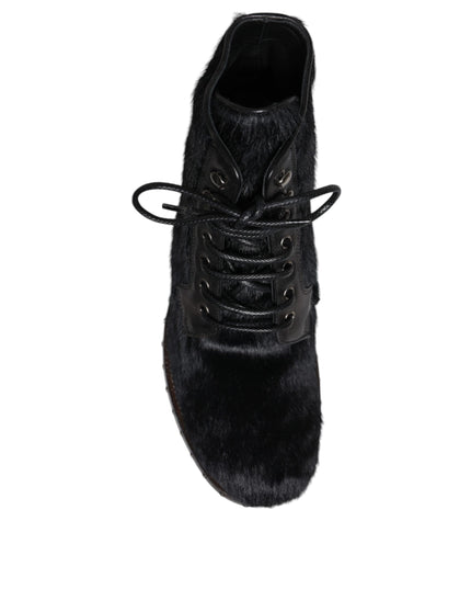 Dolce & Gabbana Black Pony Style Leather Mid Calf Boots Shoes