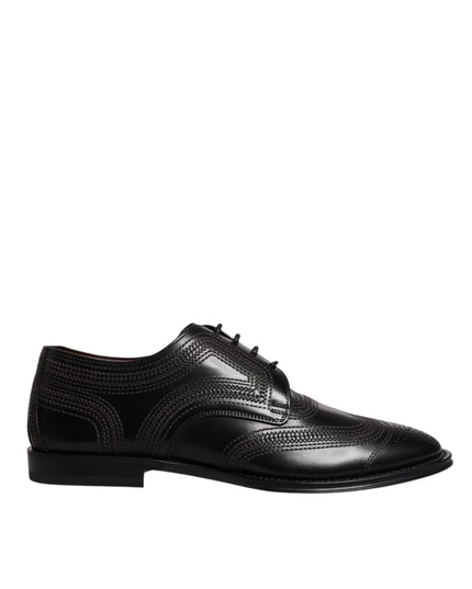 Dolce & Gabbana Black Embroidered Classic Leather Derby Dress Shoes