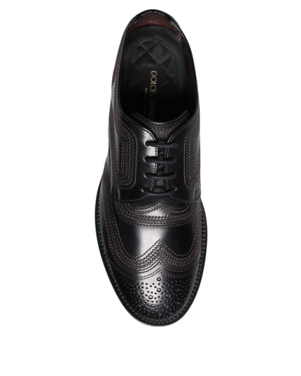 Dolce & Gabbana Black Embroidered Classic Leather Derby Dress Shoes