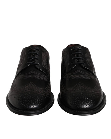 Dolce & Gabbana Black Embroidered Classic Leather Derby Dress Shoes