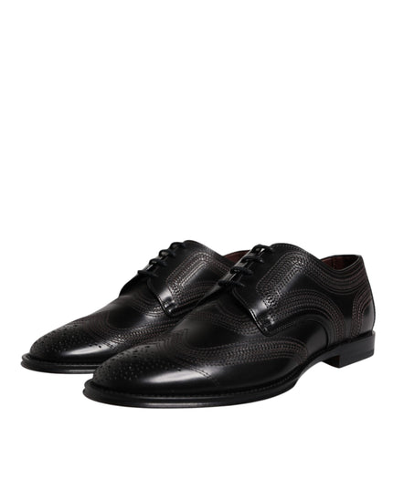 Dolce & Gabbana Black Embroidered Classic Leather Derby Dress Shoes
