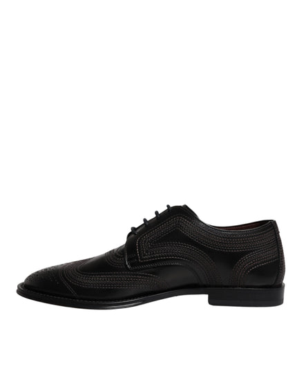 Dolce & Gabbana Black Embroidered Classic Leather Derby Dress Shoes