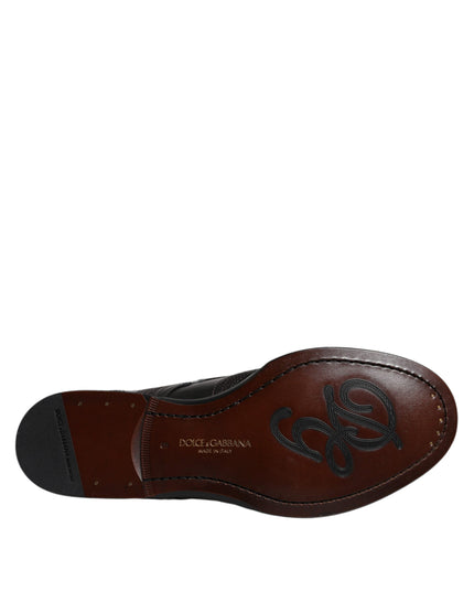 Dolce & Gabbana Black Embroidered Classic Leather Derby Dress Shoes