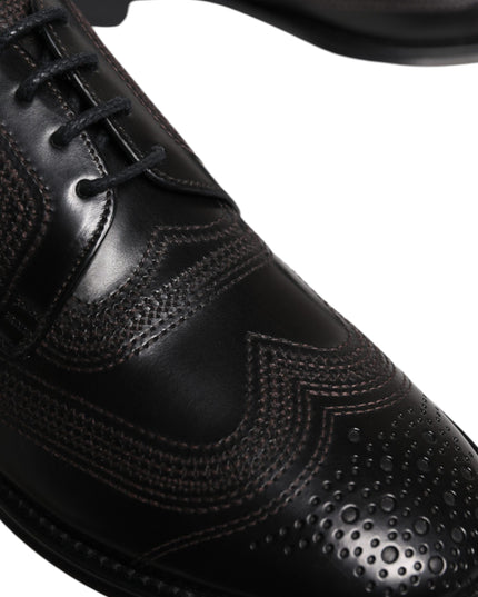 Dolce & Gabbana Black Embroidered Classic Leather Derby Dress Shoes