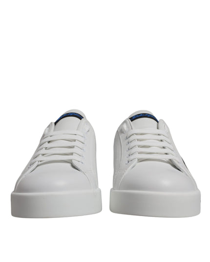 Dolce & Gabbana White Blue Leather Logo Low Top Sneakers Shoes