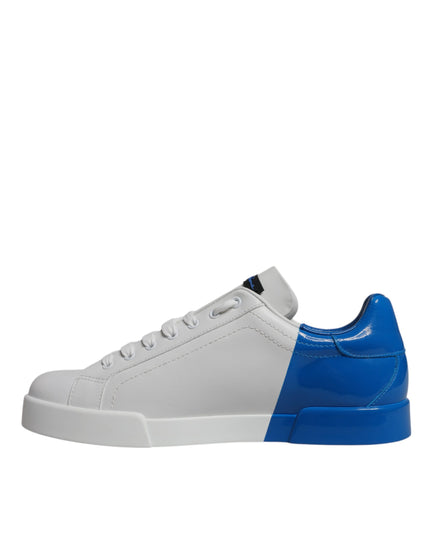 Dolce & Gabbana White Blue Leather Logo Low Top Sneakers Shoes