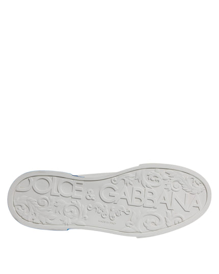 Dolce & Gabbana White Blue Leather Logo Low Top Sneakers Shoes