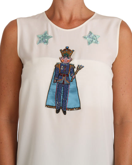 Dolce & Gabbana White Silk Crystal Sequined Fairy T-shirt