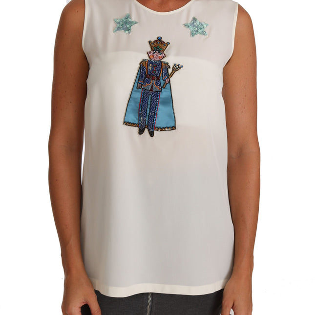 Dolce & Gabbana White Silk Crystal Sequined Fairy T-shirt