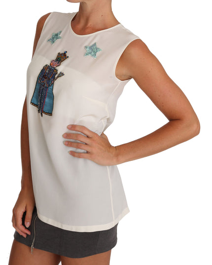 Dolce & Gabbana White Silk Crystal Sequined Fairy T-shirt