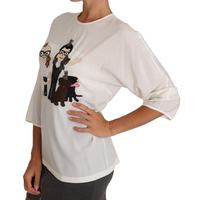 Dolce & Gabbana White Silk #dgfamily Blouse T-shirt