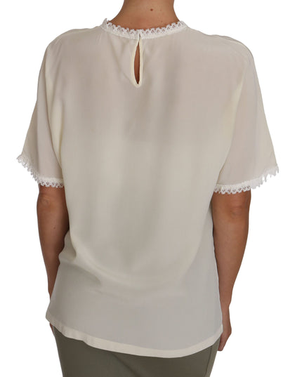 Dolce & Gabbana White Cream Silk Lace Top Blouse T-Shirt