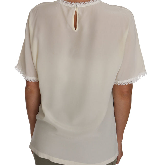 Dolce & Gabbana White Cream Silk Lace Top Blouse T-Shirt