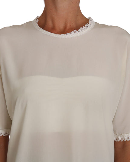 Dolce & Gabbana White Cream Silk Lace Top Blouse T-Shirt