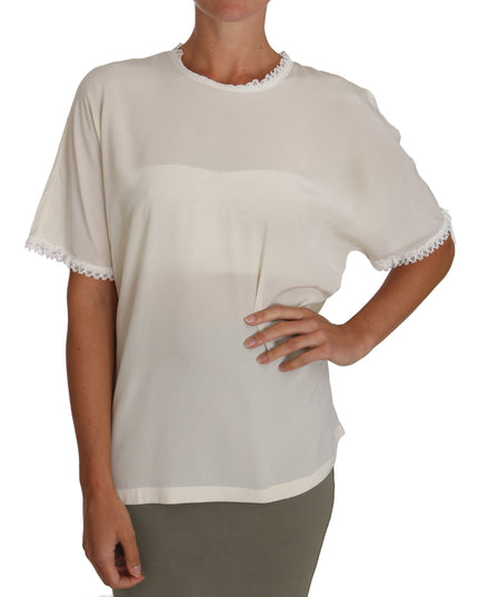 Dolce & Gabbana White Cream Silk Lace Top Blouse T-Shirt