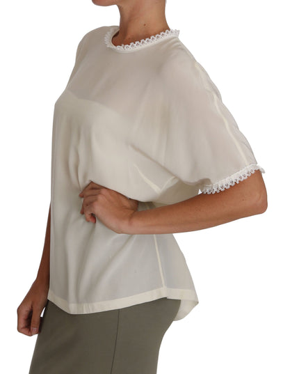 Dolce & Gabbana White Cream Silk Lace Top Blouse T-Shirt