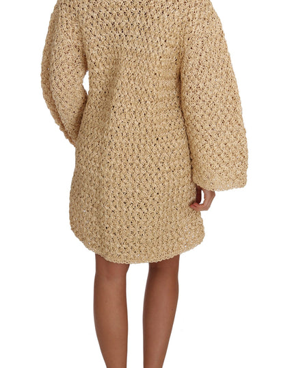 Dolce & Gabbana Beige Cardigan Crochet Knitted Raffia Sweater