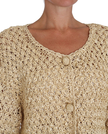 Dolce & Gabbana Beige Cardigan Crochet Knitted Raffia Sweater