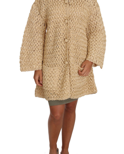 Dolce & Gabbana Beige Cardigan Crochet Knitted Raffia Sweater