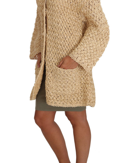 Dolce & Gabbana Beige Cardigan Crochet Knitted Raffia Sweater