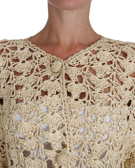 Dolce & Gabbana Beige Cardigan Crochet Knitted Raffia Sweater